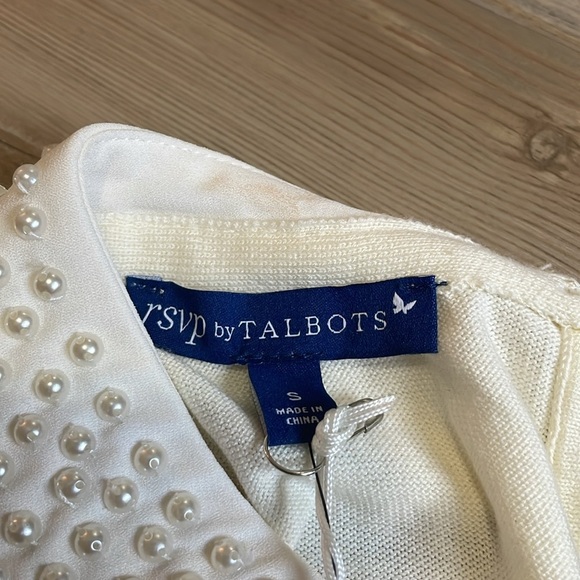 RSVP By Talbots Lightweight Sweater Pearl-Embellished collar Cream Women’s S NEW - Picture 5 of 13